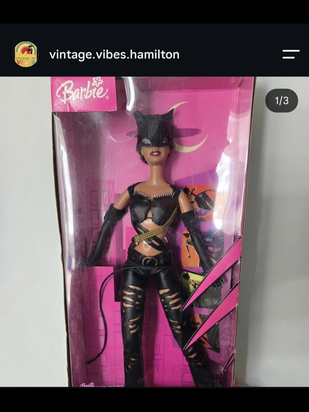 Vintage 2004 Barbie Catwoman Packaging Art Print - Pink, Black, Yellow